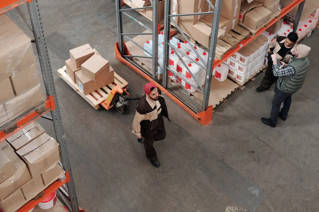 Buyer walking through a wholesale warehouse.